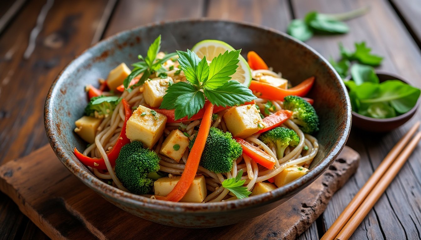 découvrez notre savoureuse recette de pad see ew aux légumes et tofu, un plat thaï authentique plein de couleurs et de saveurs. parfait pour une expérience culinaire saine et délicieuse !