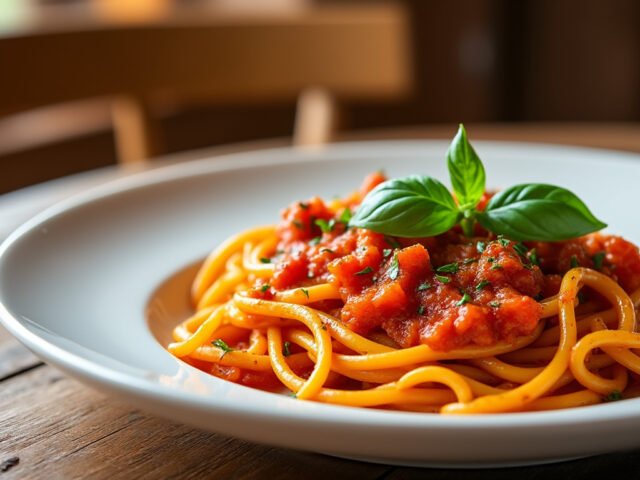 Pâtes de lentilles corail à la sauce tomate