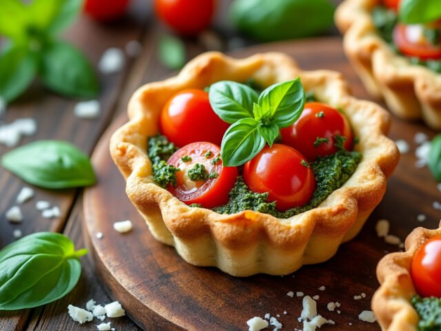 Petites tartelettes aux tomates cerises et pesto