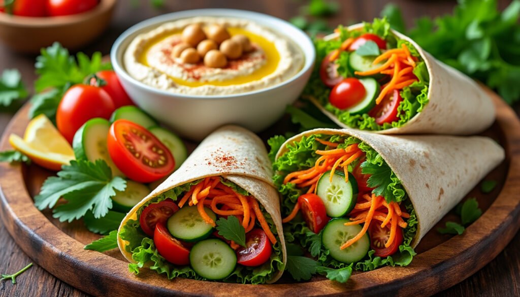 découvrez une délicieuse recette de petits wraps de salade et houmous, parfaite pour un apéritif léger ou un déjeuner sur le pouce. fraîcheur et saveurs se rencontrent dans ces en-cas sains et gourmands, faciles à préparer et à déguster !