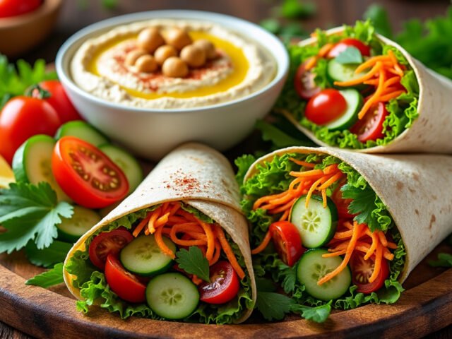 Petits wraps de salade et houmous