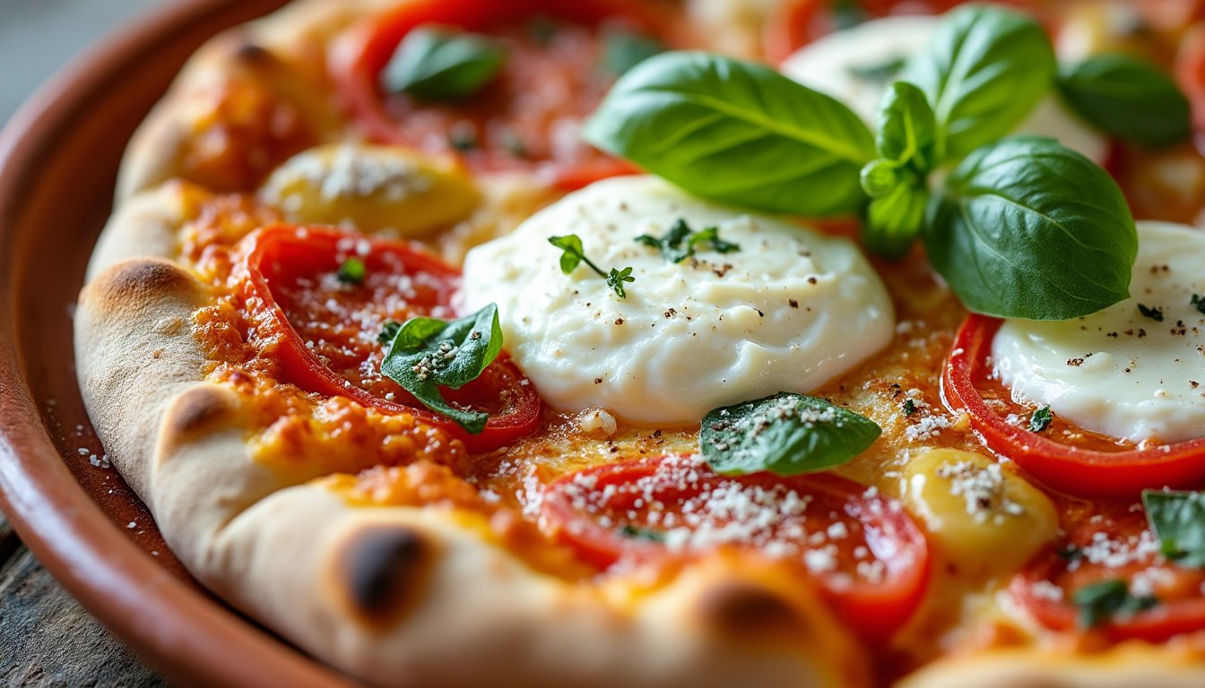 découvrez notre délicieuse pizza à la ricotta et épinards, un mélange crémeux et savoureux, garnie de légumes frais. idéale pour un repas léger ou une soirée entre amis, cette pizza allie tradition italienne et touche végétale pour enchanter vos papilles.