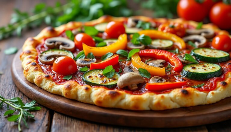 découvrez notre délicieuse pizza à base de chou-fleur, garnie de légumes grillés savoureux. une option saine et gourmande pour les amateurs de pizza qui souhaitent allier plaisir et bien-être. idéale pour les repas familiaux ou entre amis.