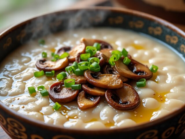 Porridge salé au miso et champignons