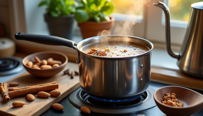 découvrez comment préparer un délicieux thé chai maison aux amandes grâce à nos recettes faciles. apprenez également les bienfaits de cette boisson réconfortante, alliant saveurs exquises et vertus pour la santé.