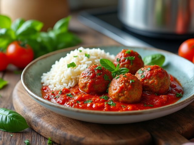 Préparez des boulettes de viande savoureuses dans une sauce tomate au Cookeo avec du riz