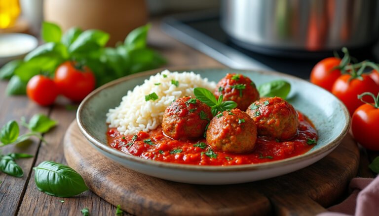 découvrez comment préparer des boulettes de viande délicieuses dans une sauce tomate onctueuse au cookeo, accompagnées de riz parfumé. une recette facile et rapide qui ravira toute la famille !