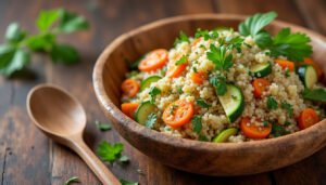 découvrez cette recette facile de quinoa aux légumes et épices douces, préparée rapidement au cookeo. parfaite pour un repas santé et savoureux, elle allie le goût des légumes frais à la douceur des épices. idéale pour les repas en famille ou entre amis !