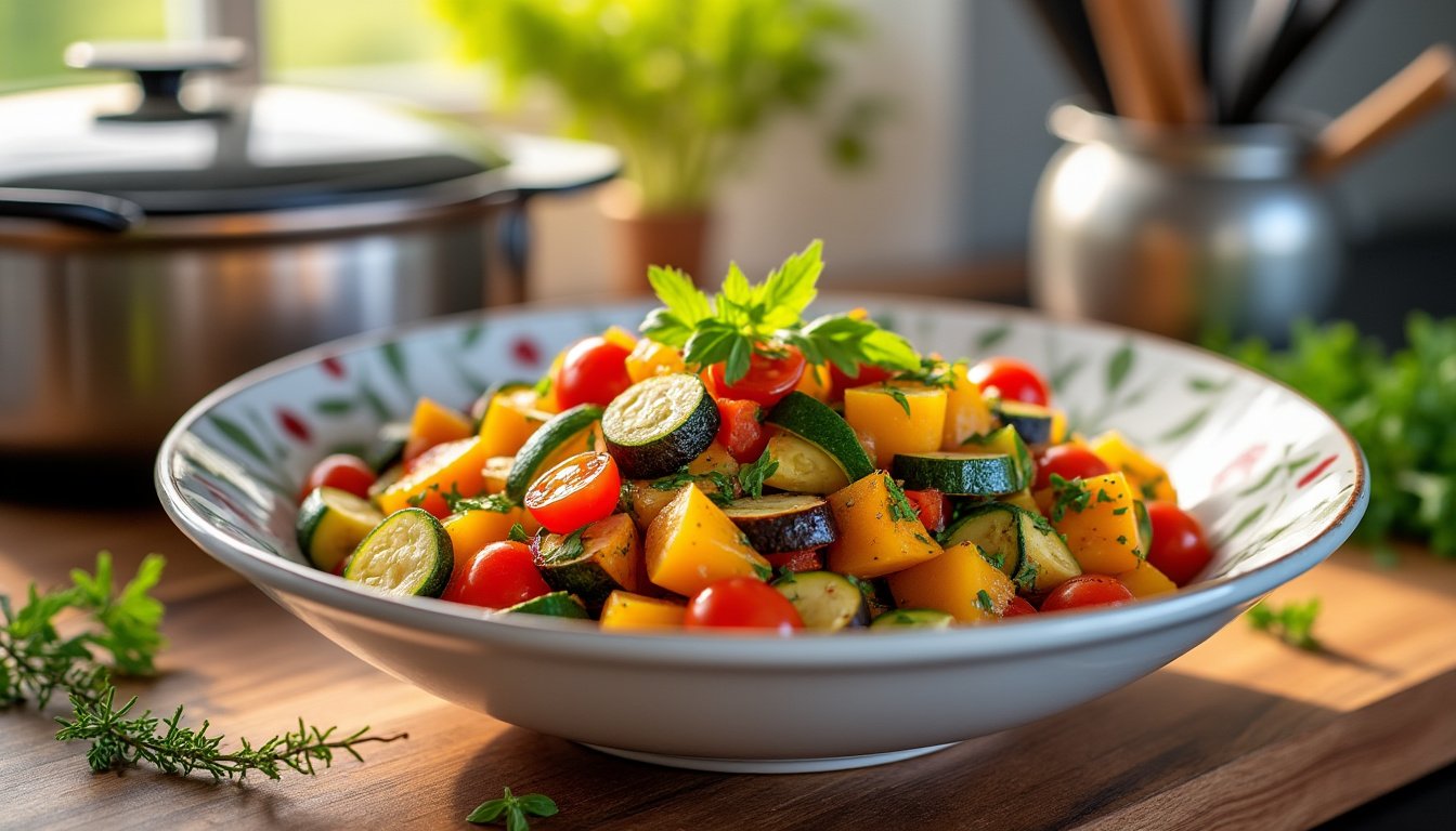 découvrez notre recette de ratatouille légère au cookeo, idéale pour des repas sains et savoureux. profitez de légumes frais et de saveurs méditerranéennes, prêts en un rien de temps grâce à votre multicuiseur.