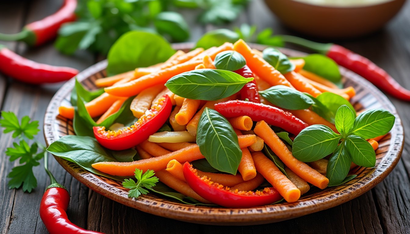 savourez notre délicieux riz thaï au basilic et tofu, un plat végétarien plein de saveurs exotiques. découvrez l'harmonie parfaite entre le riz parfumé, le tofu tendre et le basilic frais, idéal pour un repas sain et réconfortant.