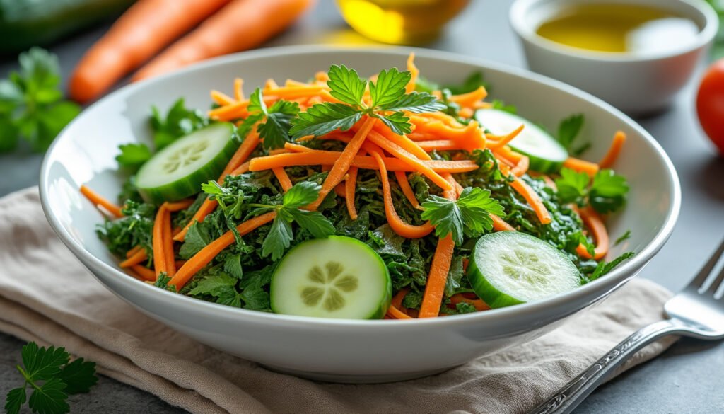 découvrez une délicieuse salade d'algues fraîche, accompagnée de concombre croquant et de carottes colorées. une recette saine et pleine de saveurs, parfaite pour une entrée ou un plat léger !