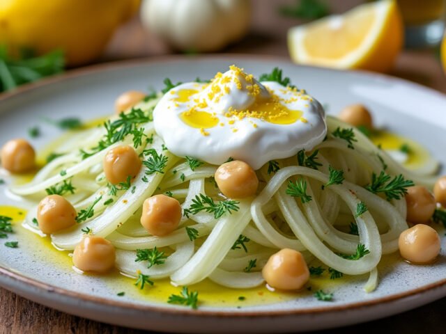Salade de fenouil mariné, pois chiches et yaourt grec