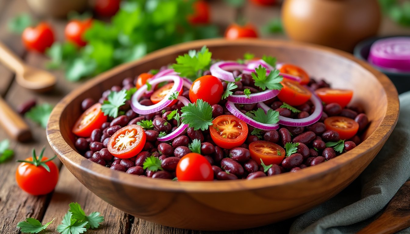 découvrez notre délicieuse salade de haricots rouges, tomates fraßches et une touche de cumin. un mélange savoureux et nutritif, parfait pour vos repas d'été ou comme accompagnement. simple à préparer, cette recette apportera couleur et goût à votre table.