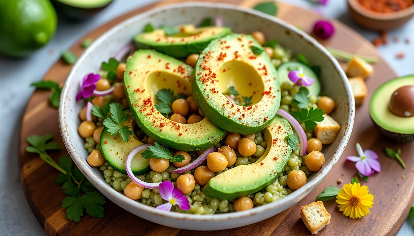 découvrez notre recette savoureuse de salade de pois chiches et avocat, un plat frais et nutritif alliant textures croquantes et crémeuses. parfait pour un déjeuner léger ou un accompagnement coloré lors de vos repas. facile à préparer, cette salade est riche en protéines et en bons gras, idéale pour une alimentation équilibrée.