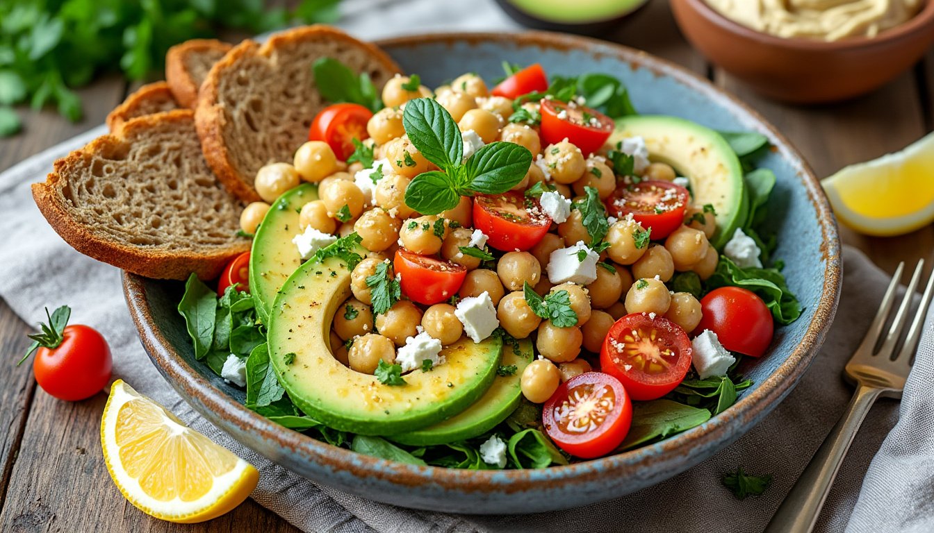 découvrez notre délicieuse salade de pois chiches et avocat, un mélange savoureux et nutritif parfait pour un repas léger ou un accompagnement. cette recette colorée allie la douceur crémeuse de l'avocat à la texture croquante des pois chiches, assaisonnée d'une vinaigrette légÚre pour une explosion de saveurs en bouche.