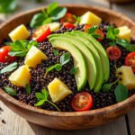 Salade de quinoa noir, avocat et ananas