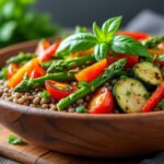 Salade tiède de lentilles et légumes grillés