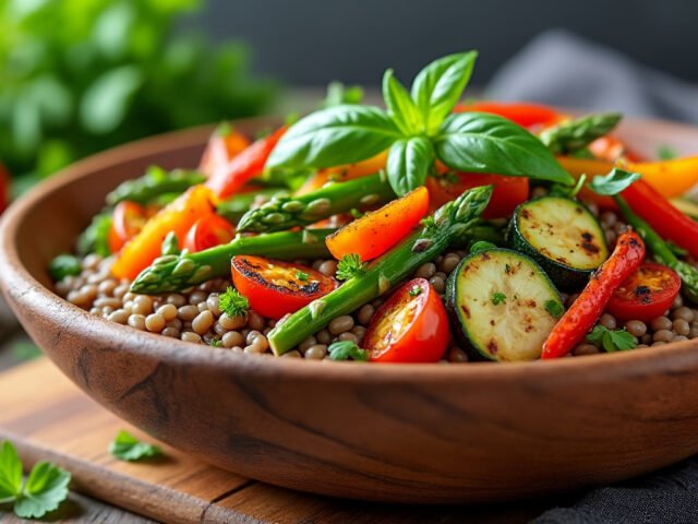Salade tiède de lentilles et légumes grillés