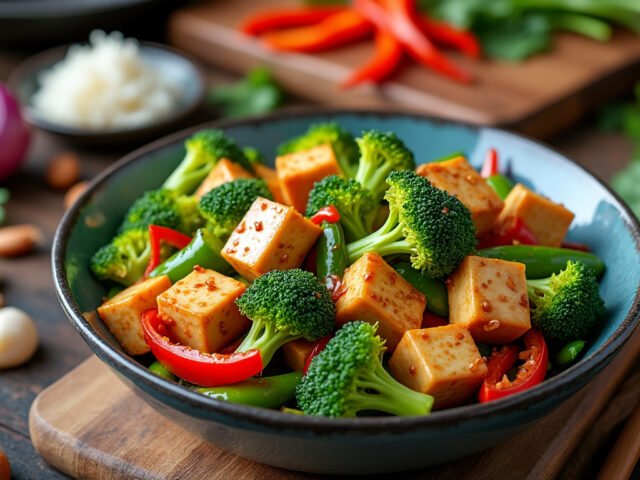 Sauté de brocolis et tofu sauce cacahuète