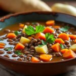 Soupe de lentilles et légumes racines