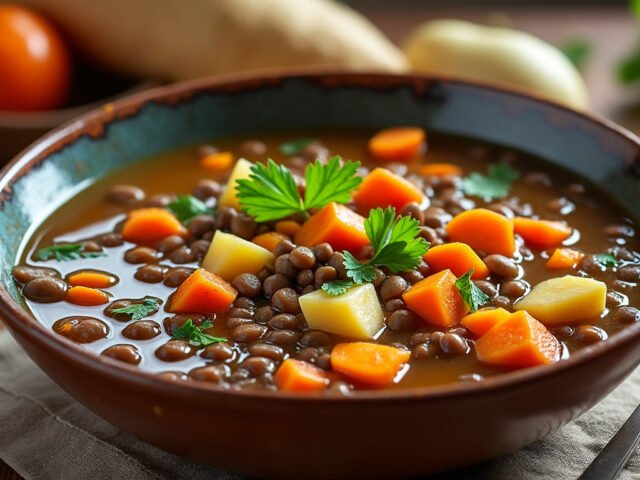 Soupe de lentilles et légumes racines