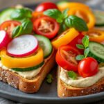 Tartines de houmous et légumes croquants