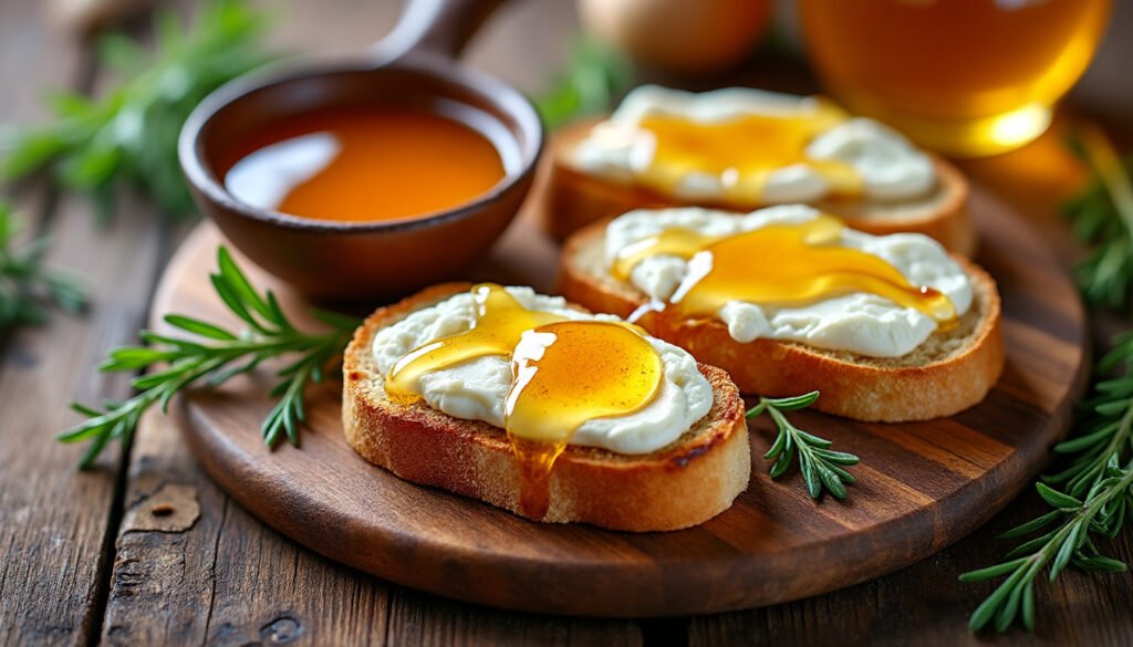 savourez des toasts de chèvre chaud délicatement dorés, nappés d'un miel onctueux pour une combinaison parfaite de saveurs sucrées et salées. idéals en entrée ou en apéritif, ces toasts régaleront vos convives à coup sûr.