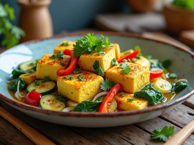 Tofu brouillé aux épices et légumes