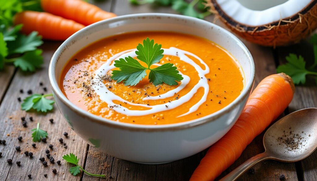 découvrez notre délicieuse recette de velouté de carottes et lait de coco, un plat réconfortant alliant la douceur des carottes et la crémeuse richesse du lait de coco. parfait pour régaler vos papilles et réchauffer vos soirées.