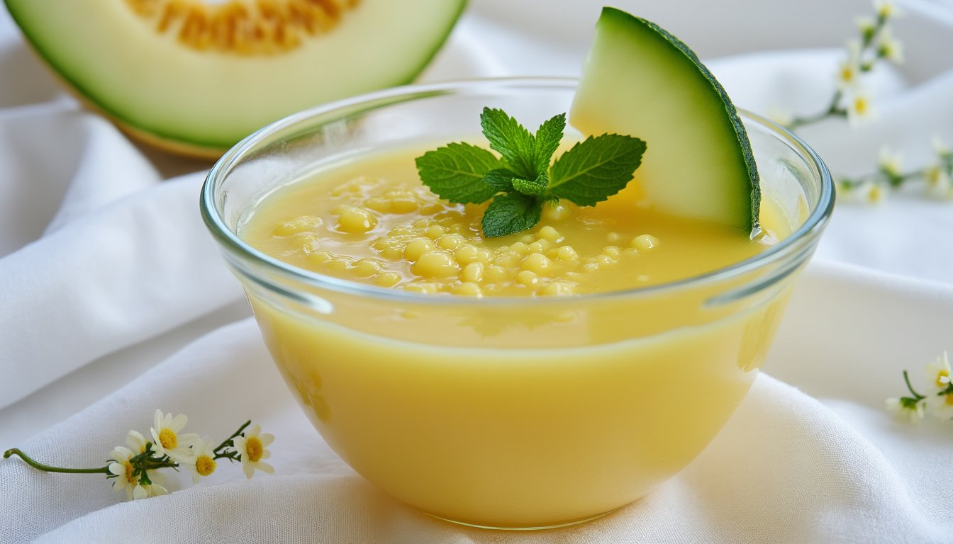 découvrez notre velouté froid de melon et menthe, une soupe rafraîchissante et gourmande, idéale pour les chaudes journées d'été. ce mélange savoureux de melon juteux et de menthe fraîche saura éveiller vos papilles et apporter une touche de légèreté à vos repas.