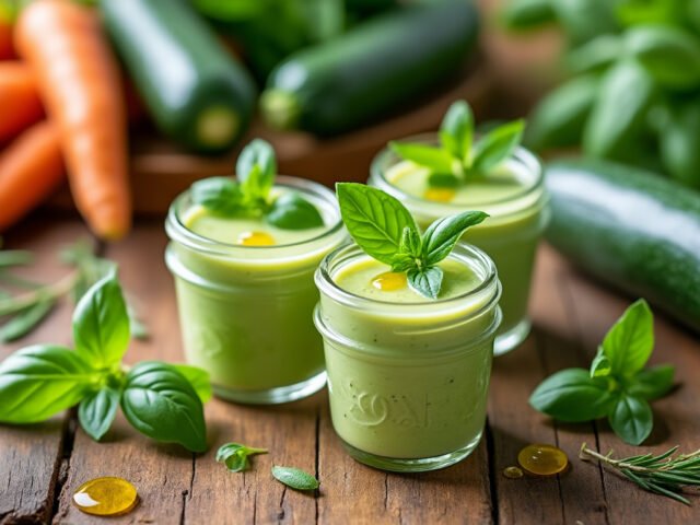 Verrines de soupe froide de courgettes et basilic