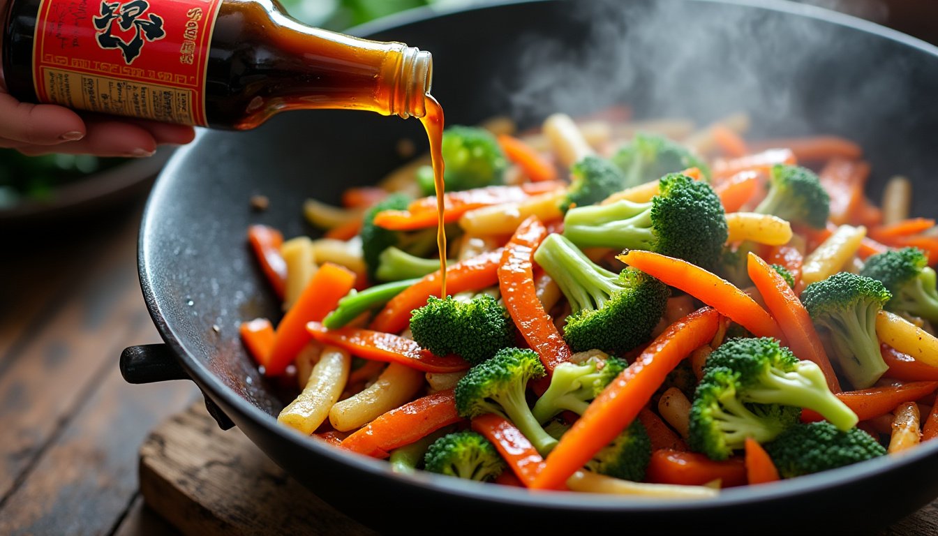 découvrez notre délicieux wok de légumes à la sauce hoisin, un plat savoureux alliant fraîcheur et croustillant. parfait pour un repas sain et rapide, il ravira les amateurs de cuisine asiatique avec ses saveurs uniques et son mélange coloré de légumes.