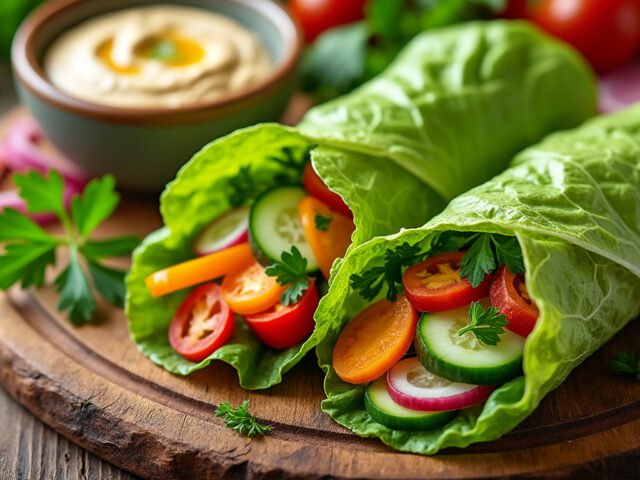 Wraps de laitue aux légumes croquants et houmous