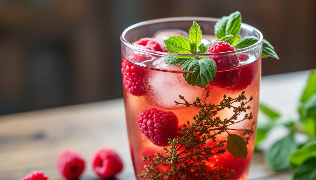 Découvrez notre recette rapide de thé glacé framboise-basilic, une boisson estivale rafraîchissante et originale. Parfaite pour vous désaltérer lors des chaudes journées d'été, cette préparation simple allie la douceur des framboises à la fraîcheur du basilic. Offrez-vous un moment de détente avec cette délicieuse boisson glacée!