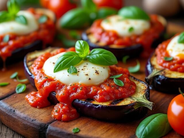 Aubergines grillées à la sauce tomate et mozzarella