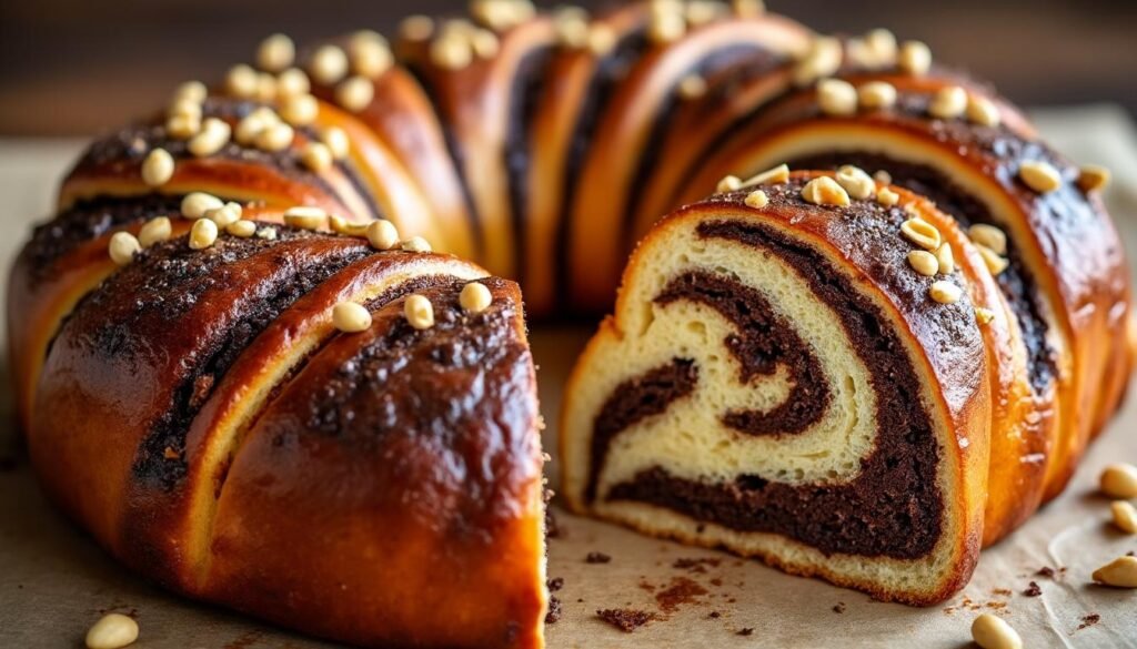 découvrez notre délicieuse babka au chocolat et noisettes, une pâtisserie moelleuse et gourmande qui ravira les amateurs de douceurs. savourez chaque bouchée de ce pain tressé, riche en chocolat fondant et parsemée de croquantes noisettes, parfait pour un petit-déjeuner ou un goûter réconfortant.