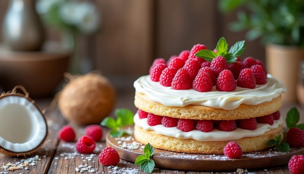 découvrez notre délicieux cake au lait de coco et framboises, une recette alliant la douceur du lait de coco à l'acidité des framboises. parfait pour le goûter ou un dessert fruité, ce cake moelleux ravira vos papilles et égayera vos moments de convivialité.