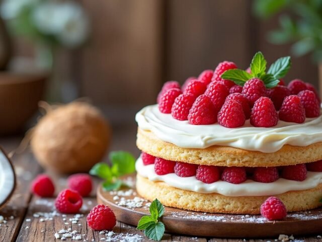 Cake au lait de coco et framboises