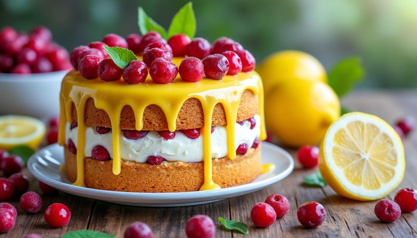 découvrez notre délicieux gâteau aux cranberries et citron, une alliance parfaite entre l'acidité des fruits et la douceur du gâteau. parfait pour les amateurs de saveurs fruitées, ce dessert moelleux et rafraîchissant saura séduire vos invités lors de vos repas ou à l'heure du goûter.