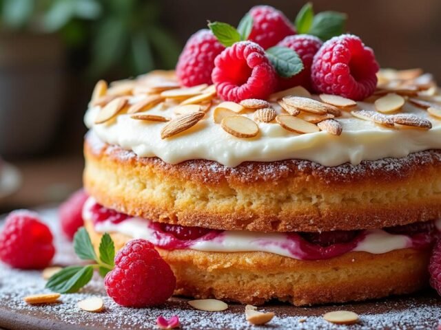 Gâteau aux framboises et amandes