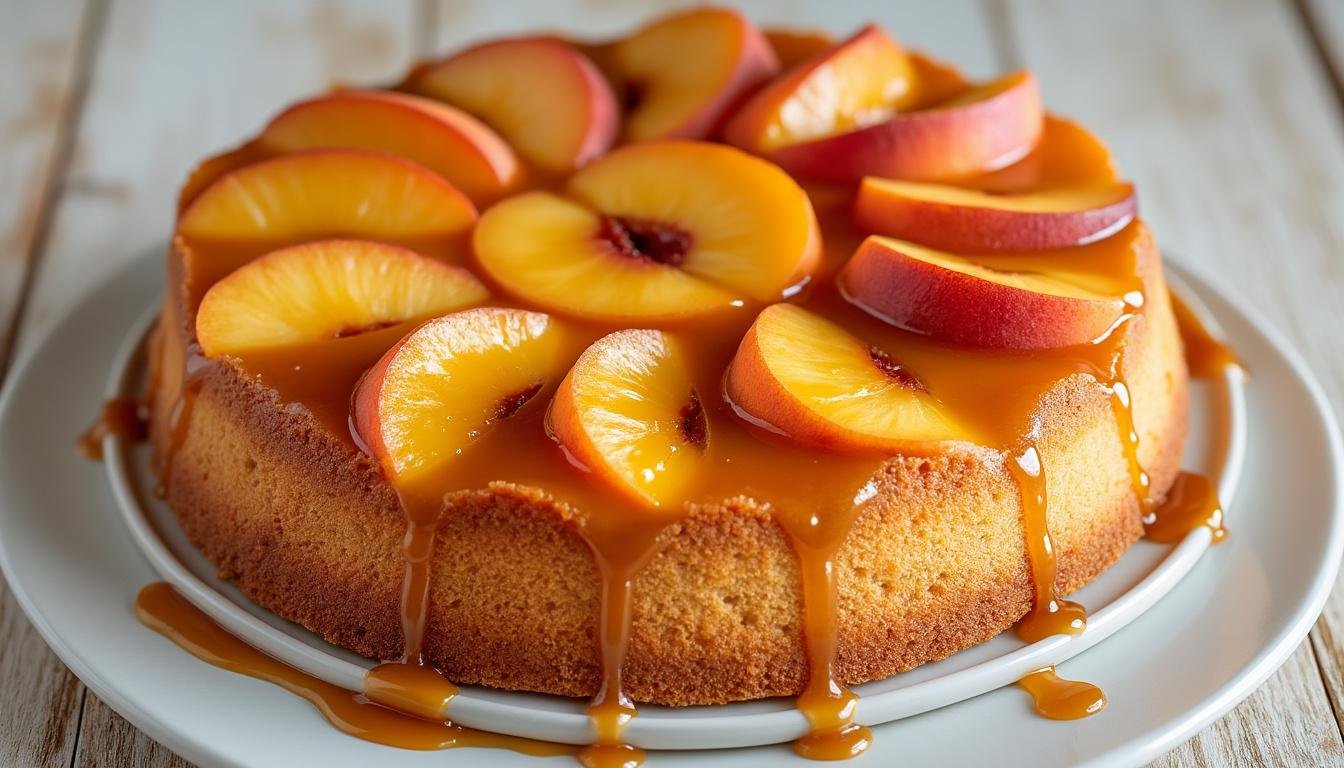 découvrez notre délicieux gâteau renversé aux pêches caramélisées, un dessert alliant douceur et onctuosité. idéal pour impressionner vos invités, ce gâteau moelleux sublimé par des pêches légèrement caramelisées ravira toutes les papilles. suivez notre recette simple et savoureuse pour une expérience gourmande inoubliable.