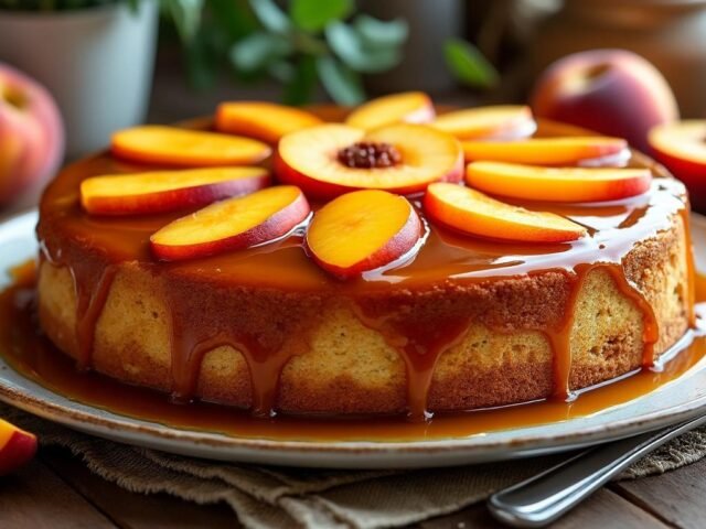 Gâteau renversé aux pêches caramélisées