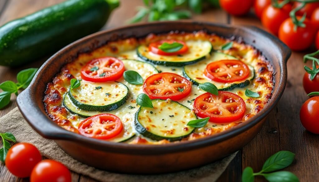 découvrez notre savoureux gratin de courgettes, tomates et fromage de chèvre, un plat réconfortant et coloré, parfait pour régaler vos convives. facile à préparer, il allie la douceur des légumes aux arômes du fromage de chèvre pour un résultat gourmand et léger.