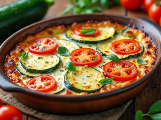 Gratin de courgettes, tomates et fromage de chèvre