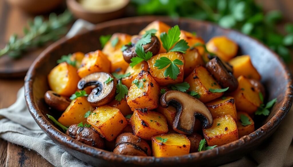 découvrez notre délicieuse poêlée de pommes de terre, champignons et tofu fumé, un plat savoureux et réconfortant, idéal pour un dîner végétarien. facile à préparer, cette recette met en avant des ingrédients frais et de saison. régalez-vous avec cette harmonie de textures et de saveurs qui ravira vos papilles.
