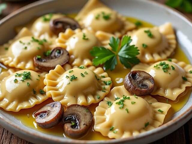 Raviolis au fromage et champignons