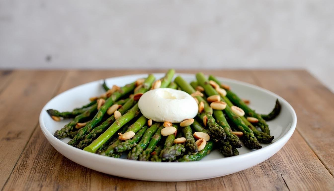 découvrez notre délicieuse salade d’asperges grillées, agrémentée de pignons de pin croquants. un mélange parfait de saveurs fraîches et de textures pour un repas léger et savoureux !