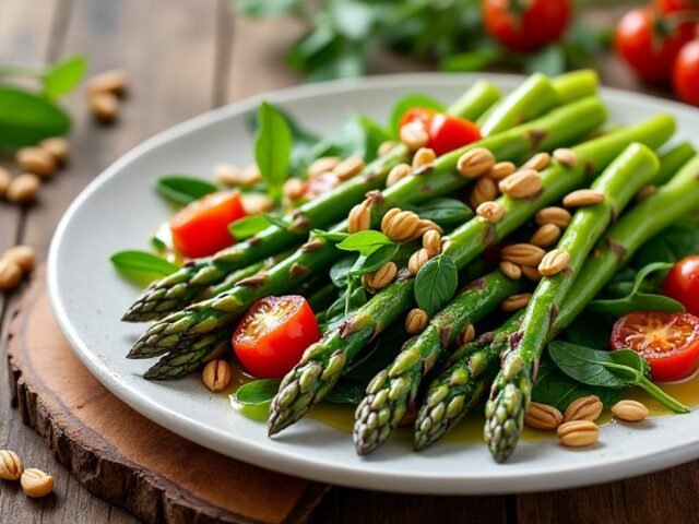 Salade d’asperges grillées et pignons de pin