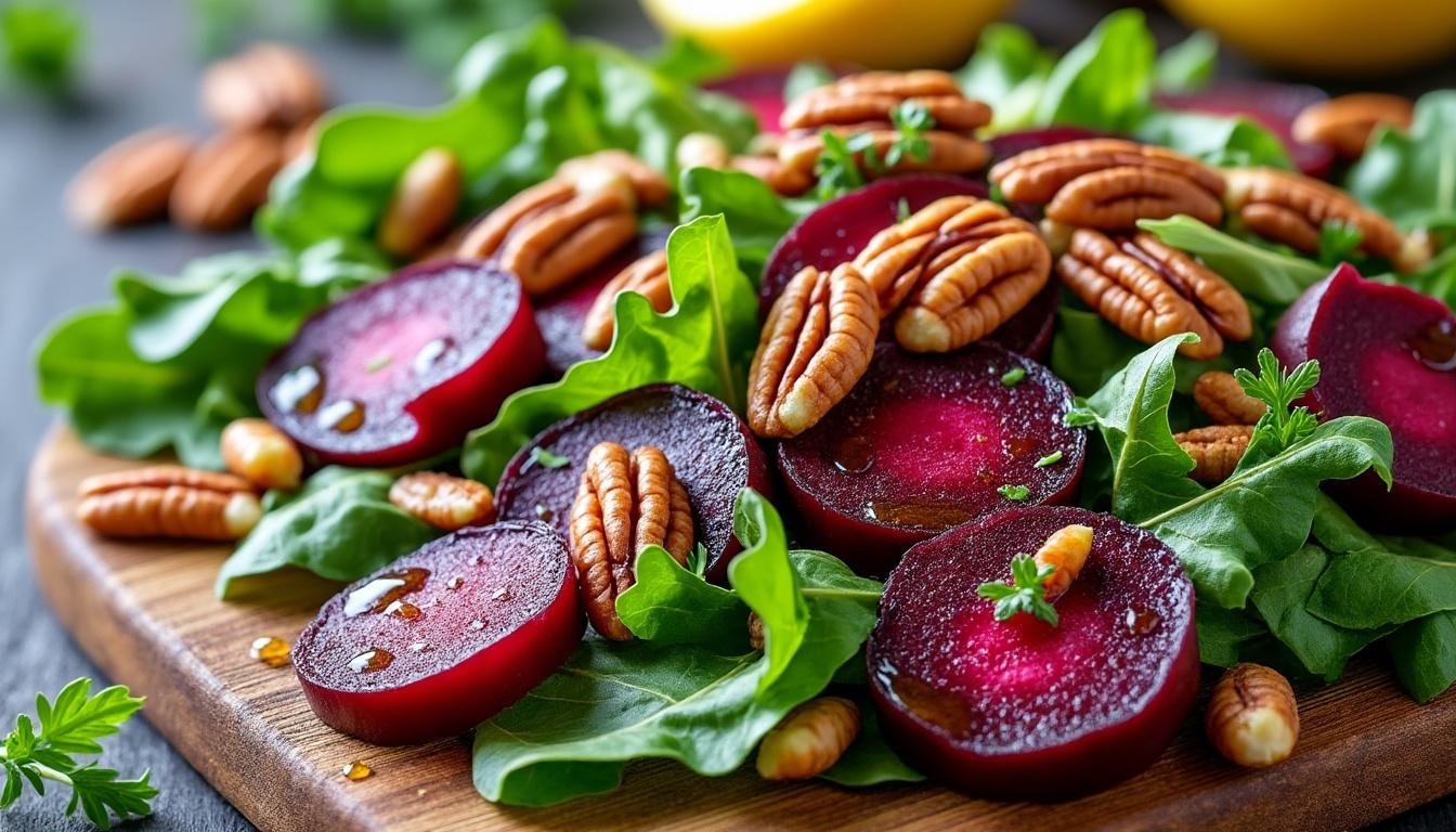 découvrez une délicieuse salade de betteraves râpées accompagnée de noix de pécan croquantes. un mélange frais et savoureux, parfait pour un repas léger ou comme accompagnement. savourez la douceur des betteraves et le goût riche des noix de pécan dans cette recette simple et nutritive.