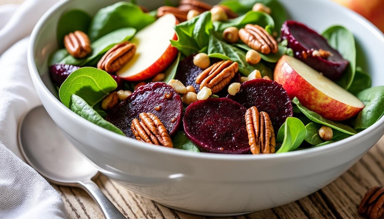 découvrez notre délicieuse salade de betteraves râpées et noix de pécan, un mélange parfait de saveurs terreuses et croquantes. idéale pour un repas léger, cette recette saine et colorée ravira vos papilles tout en apportant une touche de fraîcheur à vos tables.